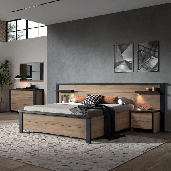 offre spéciale Altobuy SIWA – Lit 180x200cm Effet Bois Et Beton Ciré 5