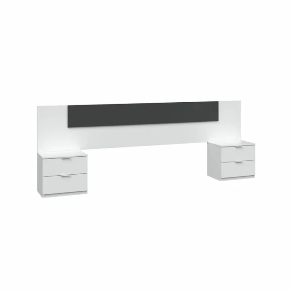 BUT Tete De Lit + 2 Chevets AYALA Blanc Et Gris Anthracite soldes luxe 1