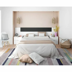 BUT Tete De Lit + 2 Chevets AYALA Blanc Et Gris Anthracite soldes luxe 9