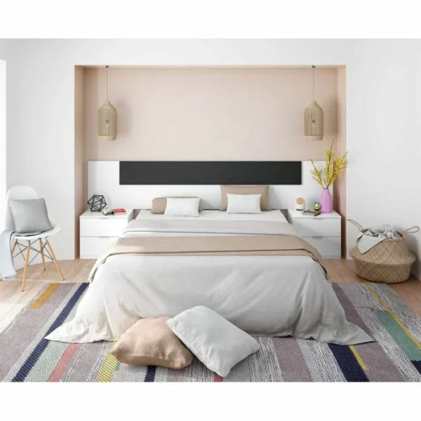 BUT Tete De Lit + 2 Chevets AYALA Blanc Et Gris Anthracite soldes luxe 3
