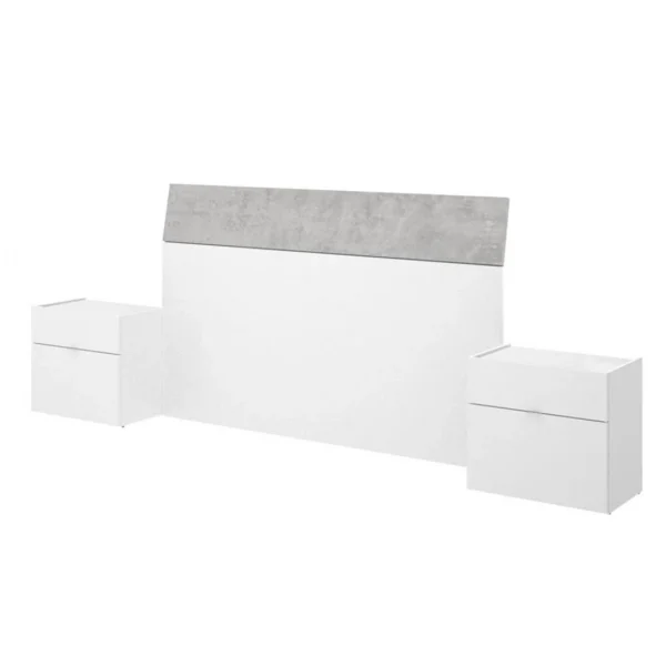 Pegane Tête De Lit + 2 Chevets Coloris Blanc/ciment – Longueur 258 X Profond… achat pas cher 1
