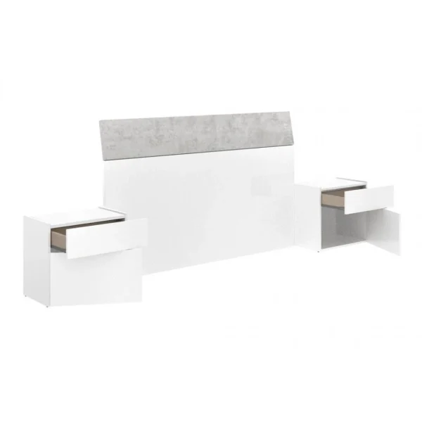 Pegane Tête De Lit + 2 Chevets Coloris Blanc/ciment – Longueur 258 X Profond… achat pas cher 3