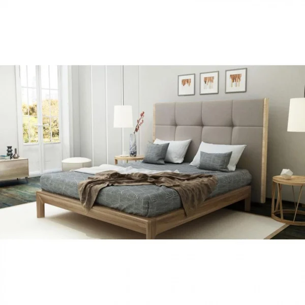 marques de renommée BUT Tête De Lit PU L.160 Cm CLOE Taupe Et Imitation Bois 3