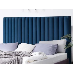 boutiqued en ligne Vente-unique Tête De Lit Coutures Verticales SARAH – 170 Cm – Velours – Bleu Nuit 9