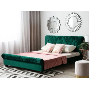 Beliani Lit Chesterfield En Velours Vert 160 X 200 Cm AVALLON – Vert pas cher 11