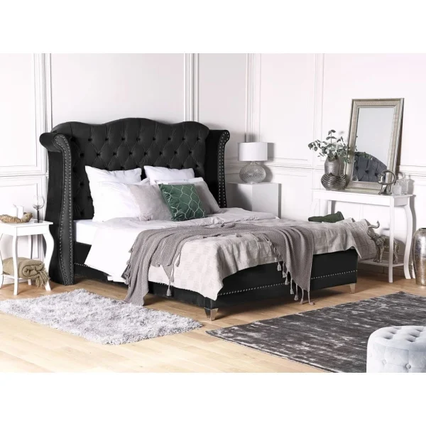 styles dernier cri Beliani Lit Double Capitonné En Velours Noir 180 X 200 Cm AYETTE – Gr… 4