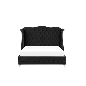 styles dernier cri Beliani Lit Double Capitonné En Velours Noir 180 X 200 Cm AYETTE – Gr… 13
