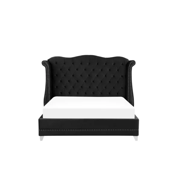 styles dernier cri Beliani Lit Double Capitonné En Velours Noir 180 X 200 Cm AYETTE – Gr… 5