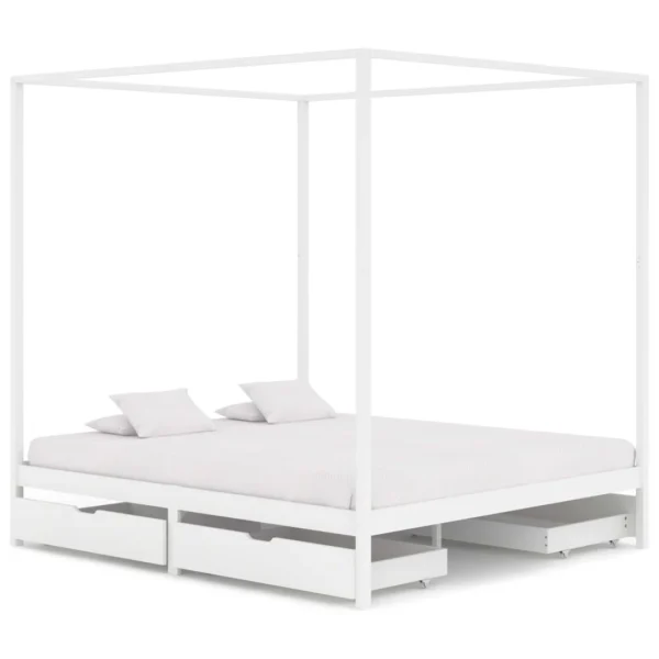 VidaXL Cadre De Lit à Baldaquin Avec 4 Tiroirs Blanc Pin 160×200 Cm site en ligne 1
