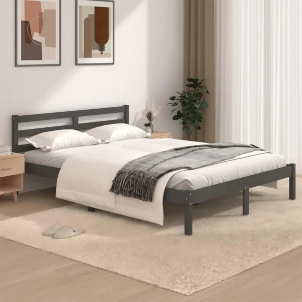 soldes en ligne VidaXL Cadre De Lit Bois De Pin Massif 120×190 Cm Gris Petit Double 1