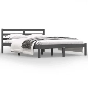 soldes en ligne VidaXL Cadre De Lit Bois De Pin Massif 120×190 Cm Gris Petit Double 11