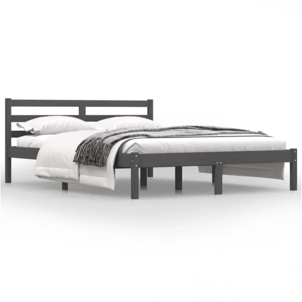 soldes en ligne VidaXL Cadre De Lit Bois De Pin Massif 120×190 Cm Gris Petit Double 4