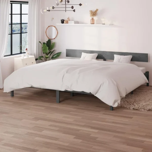 Large choix en ligne VidaXL Cadre De Lit Gris Bois De Pin Massif 180×200 Cm UK Super King 1