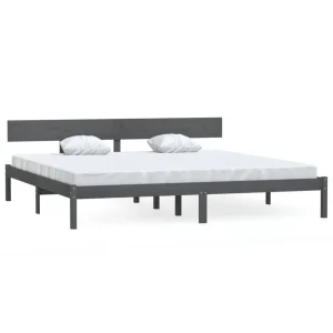Large choix en ligne VidaXL Cadre De Lit Gris Bois De Pin Massif 180×200 Cm UK Super King 9