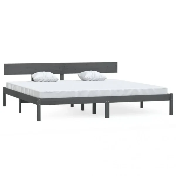Large choix en ligne VidaXL Cadre De Lit Gris Bois De Pin Massif 180×200 Cm UK Super King 3
