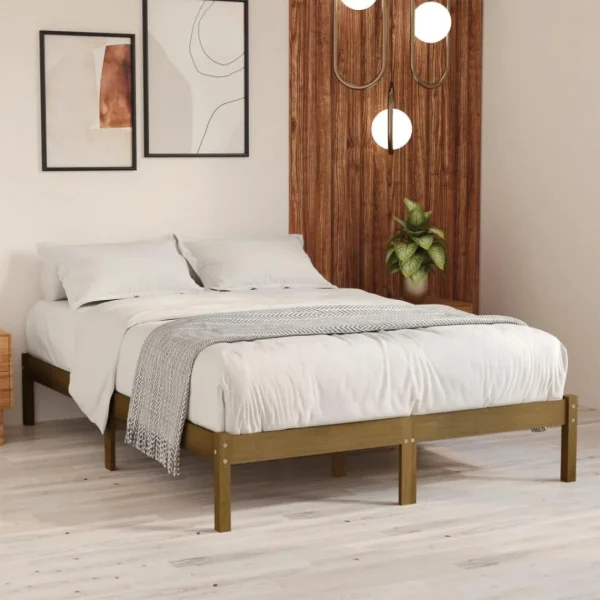 VidaXL Cadre De Lit Marron Miel Bois De Pin 120×190 Cm UK Petit Double vente à bas prix 1