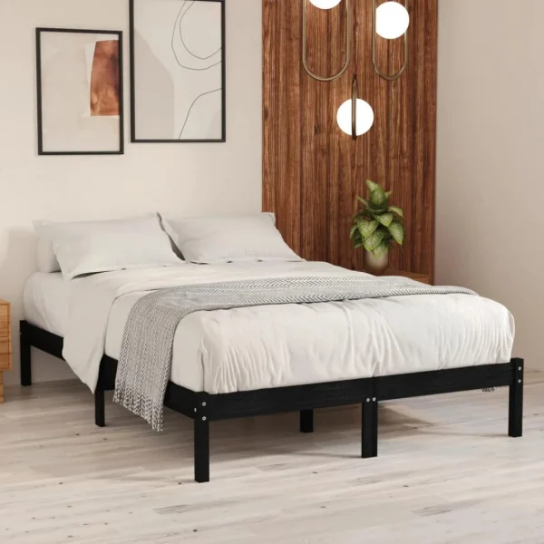 VidaXL Cadre De Lit Noir Bois De Pin Massif 140×190 Cm dernières 1