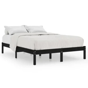 VidaXL Cadre De Lit Noir Bois De Pin Massif 140×190 Cm dernières 9