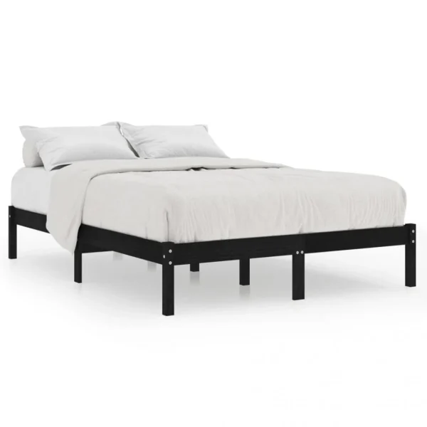 VidaXL Cadre De Lit Noir Bois De Pin Massif 140×190 Cm dernières 3