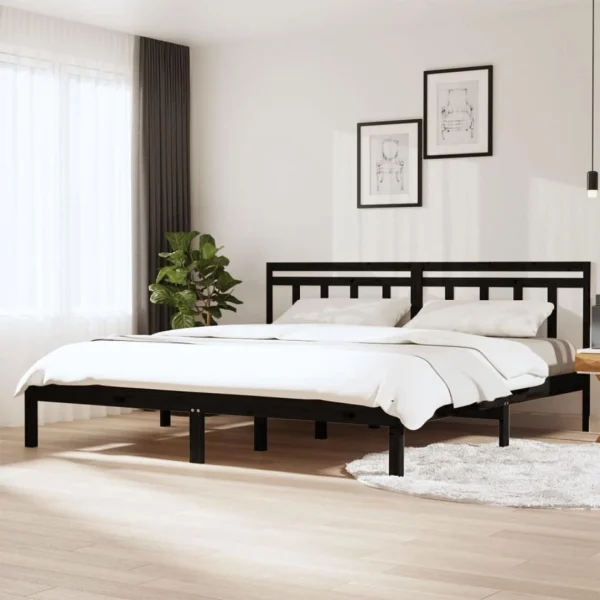 vente en ligne VidaXL Cadre De Lit Noir Bois De Pin Massif 200×200 Cm 1