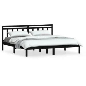 vente en ligne VidaXL Cadre De Lit Noir Bois De Pin Massif 200×200 Cm 9