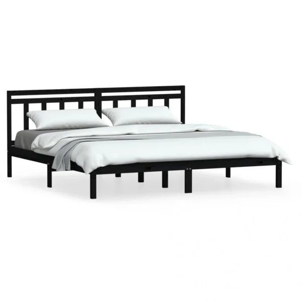 vente en ligne VidaXL Cadre De Lit Noir Bois De Pin Massif 200×200 Cm 3