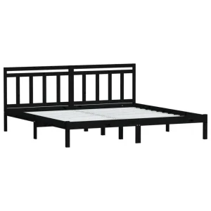 vente en ligne VidaXL Cadre De Lit Noir Bois De Pin Massif 200×200 Cm 11