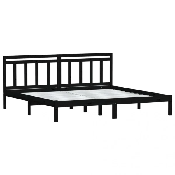 vente en ligne VidaXL Cadre De Lit Noir Bois De Pin Massif 200×200 Cm 4