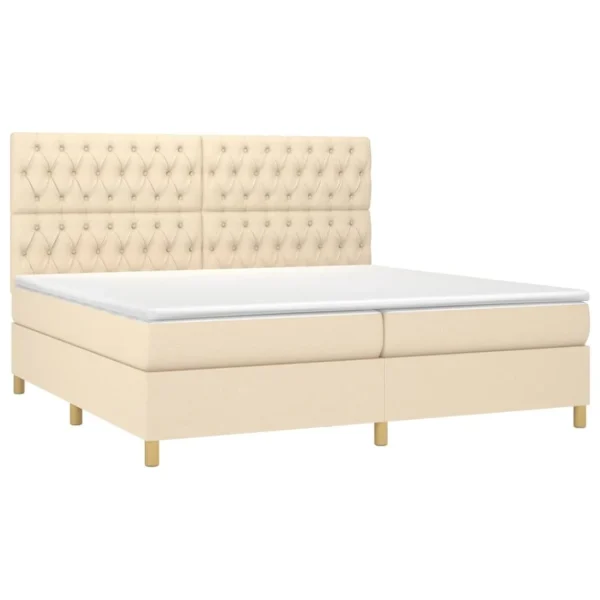 boutique paris VidaXL Sommier Tapissier Et Matelas Et LED Crème 200×200 Cm Tissu 3