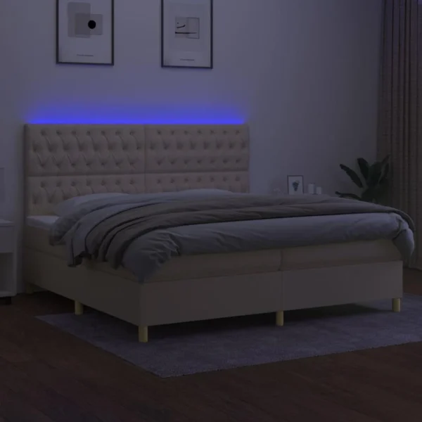 boutique paris VidaXL Sommier Tapissier Et Matelas Et LED Crème 200×200 Cm Tissu 4