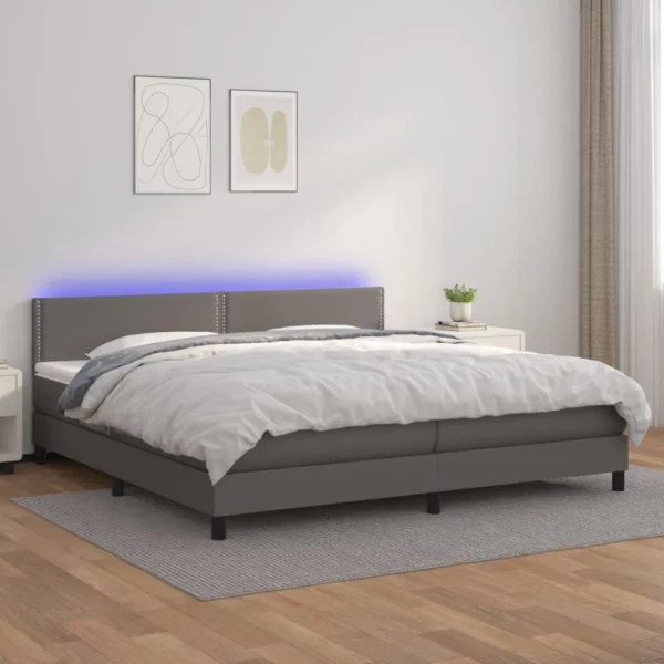 Livraison Standard/Rapide VidaXL Sommier Tapissier Et Matelas Et LED Gris 200×200 Cm Similicuir 1