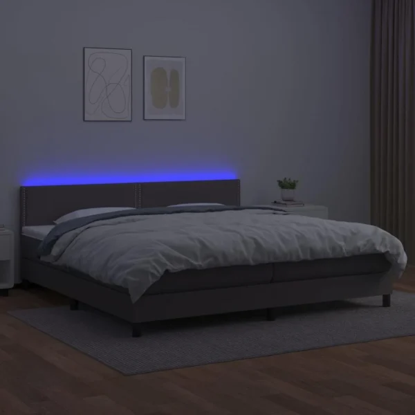 Livraison Standard/Rapide VidaXL Sommier Tapissier Et Matelas Et LED Gris 200×200 Cm Similicuir 4