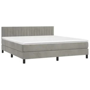 VidaXL Sommier Tapissier Matelas Et LED Gris Clair 160×200 Cm Velours soldes 9