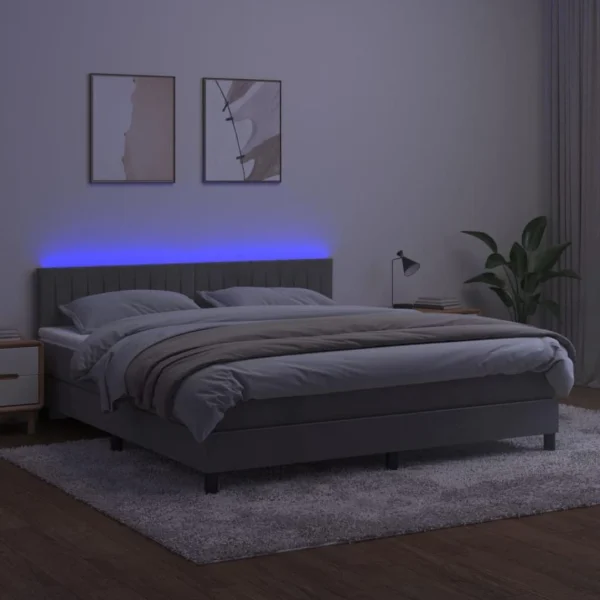 VidaXL Sommier Tapissier Matelas Et LED Gris Clair 160×200 Cm Velours soldes 4