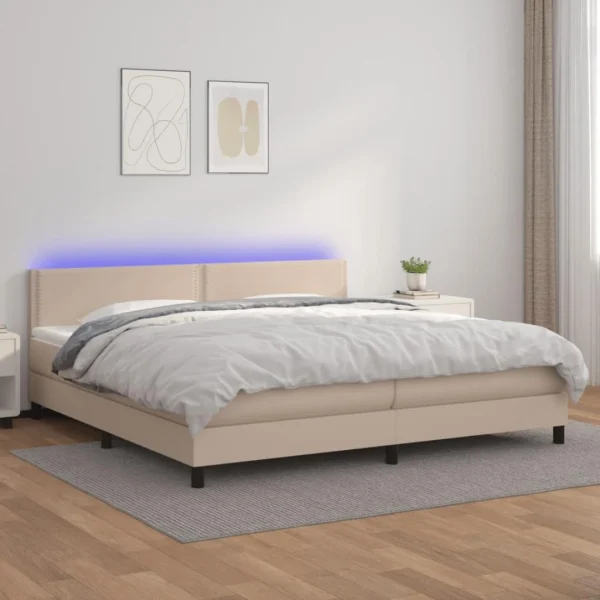 VidaXL Sommier Tapissier Matelas LED Cappuccino 200×200 Cm Similicuir en ligne 1