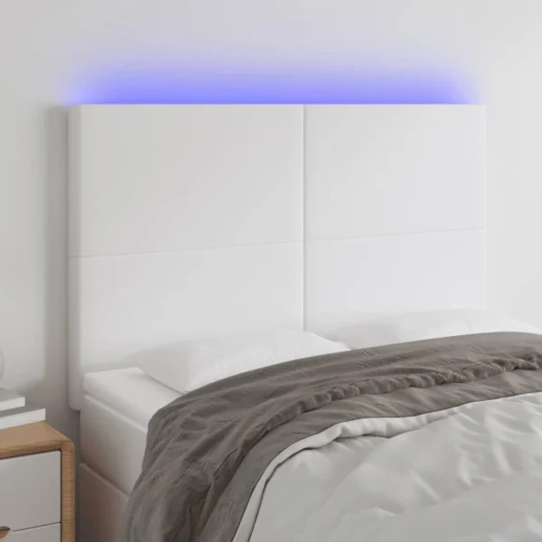 boutique en ligne VidaXL Tête De Lit à LED Blanc 144x5x118/128 Cm Similicuir 1