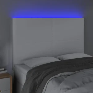 boutique en ligne VidaXL Tête De Lit à LED Blanc 144x5x118/128 Cm Similicuir 9