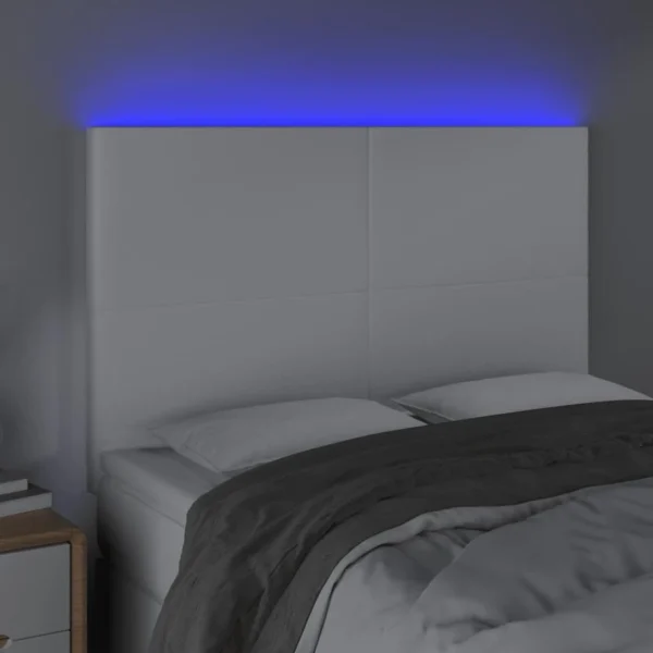 boutique en ligne VidaXL Tête De Lit à LED Blanc 144x5x118/128 Cm Similicuir 3