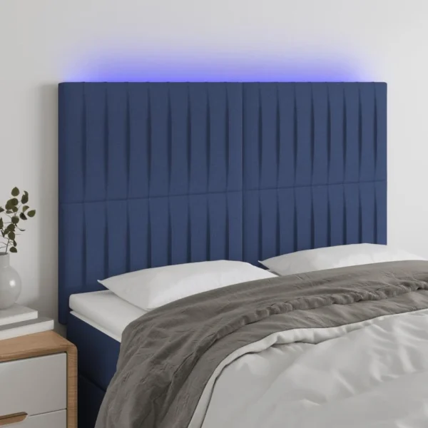 VidaXL Tête De Lit à LED Bleu 144x5x118/128 Cm Tissu grande qualité 1