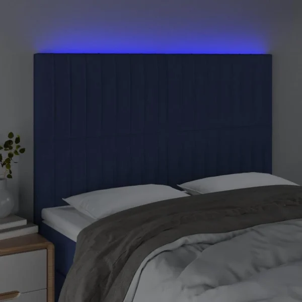 VidaXL Tête De Lit à LED Bleu 144x5x118/128 Cm Tissu grande qualité 3