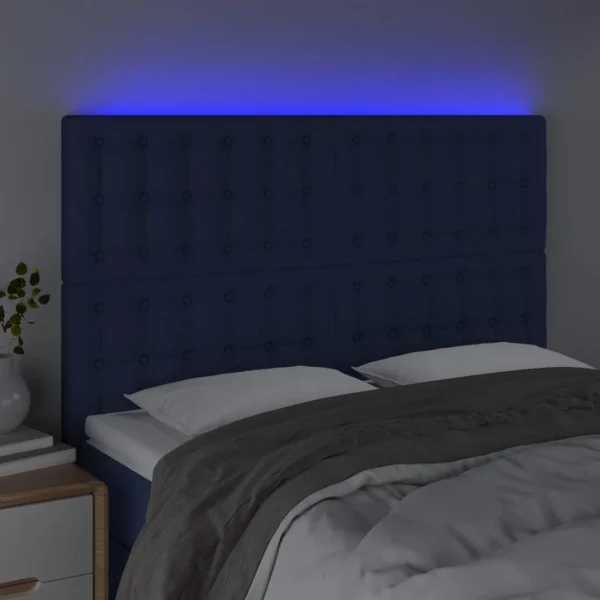mode pas cher VidaXL Tête De Lit à LED Bleu 144x5x118/128 Cm Tissu 3
