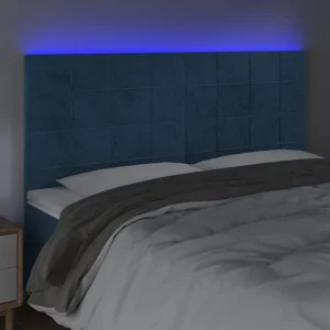 VidaXL Tête De Lit à LED Bleu Foncé 200x5x118/128 Cm Velours garantis authentique 9