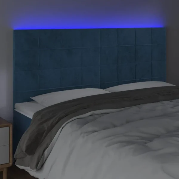VidaXL Tête De Lit à LED Bleu Foncé 200x5x118/128 Cm Velours garantis authentique 3
