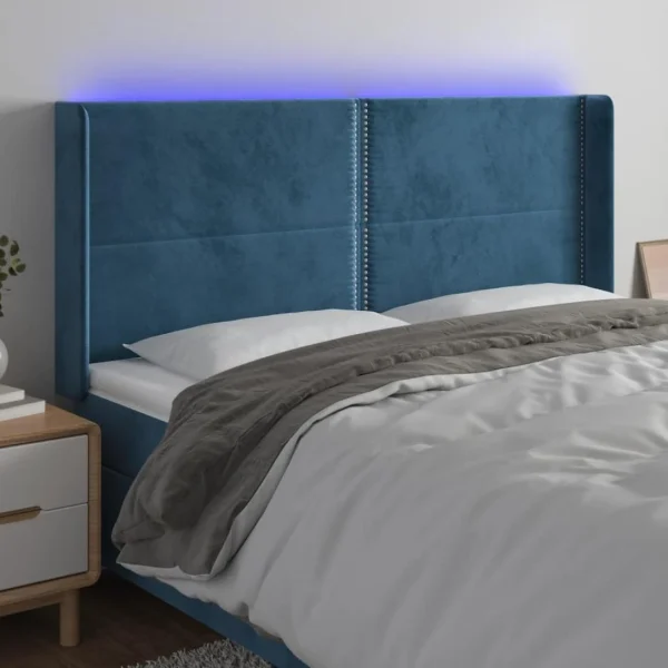 Acheter Maintenant VidaXL Tête De Lit à LED Bleu Foncé 203x16x118/128 Cm Velours 1
