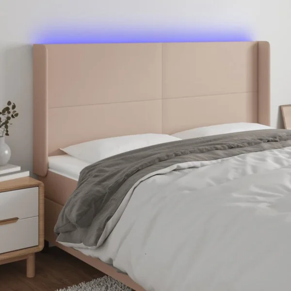 aux meilleurs prix VidaXL Tête De Lit à LED Cappuccino 163x16x118/128 Cm Similicuir 1