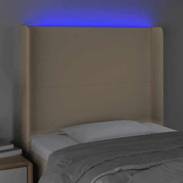 pas cher en vente VidaXL Tête De Lit à LED Crème 103x16x118/128 Cm Tissu 3