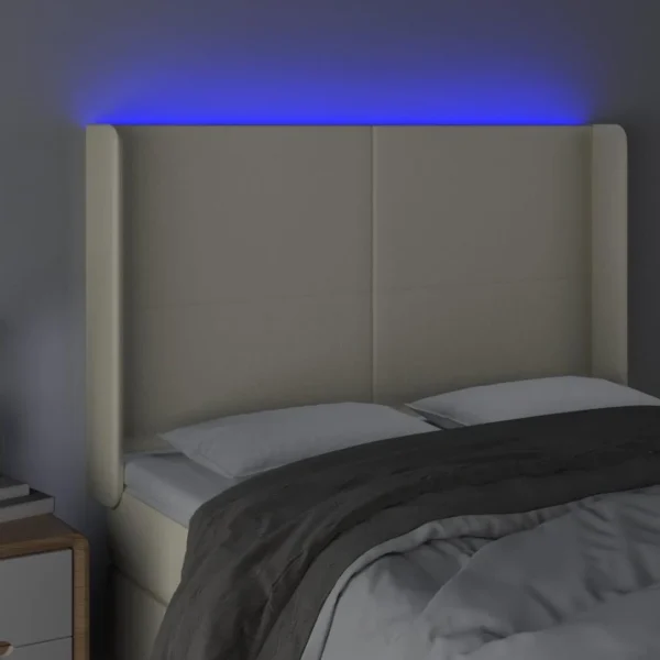 boutiqued pas cher VidaXL Tête De Lit à LED Crème 147x16x118/128 Cm Similicuir 4