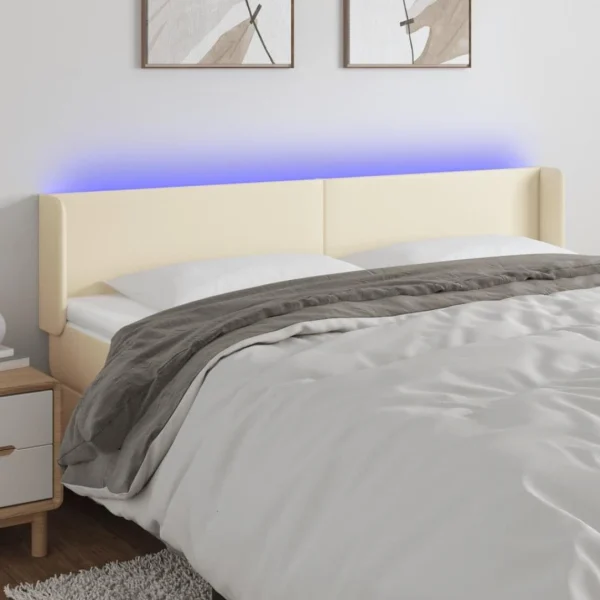 Retour gratuit en magasin. VidaXL Tête De Lit à LED Crème 163x16x78/88 Cm Similicuir 1