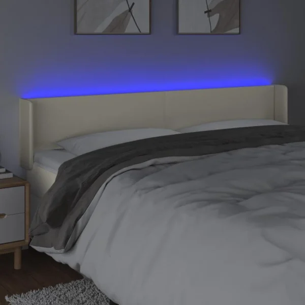 Retour gratuit en magasin. VidaXL Tête De Lit à LED Crème 163x16x78/88 Cm Similicuir 4