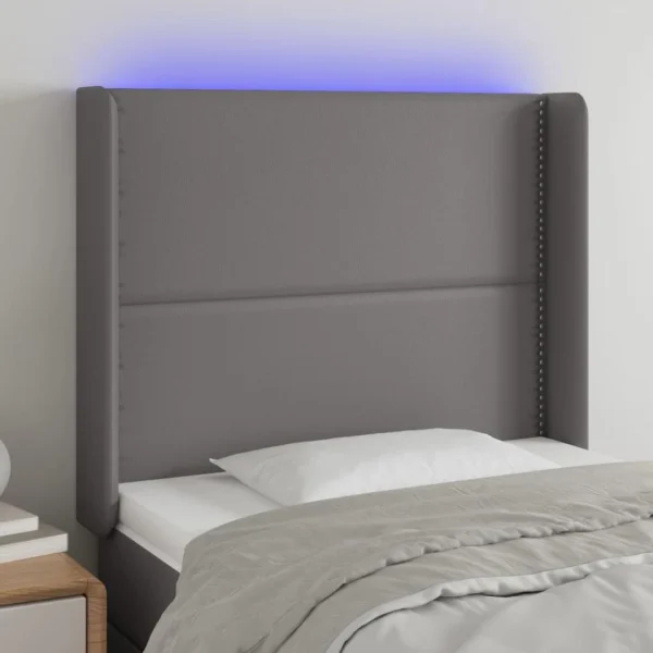 beauté VidaXL Tête De Lit à LED Gris 103x16x118/128 Cm Similicuir 1
